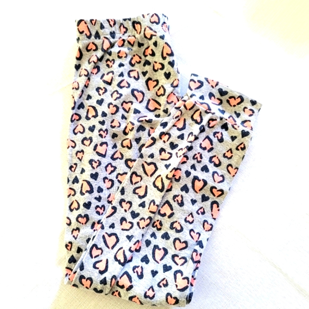 Carter's Girl's Leggings Gray W Pink Outlined Hearts Size 6